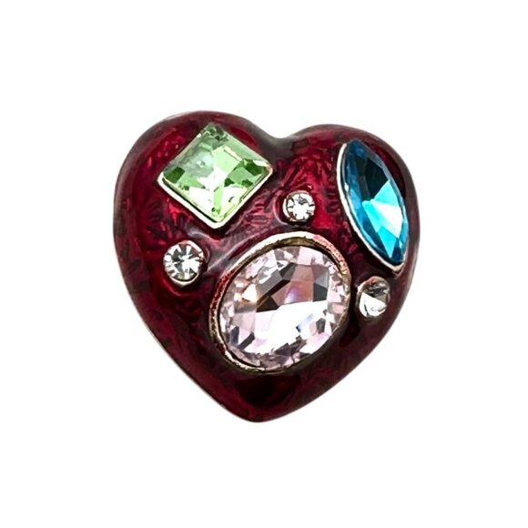 Womens Earrings Blue Pink Green Rhinestone Red Enamel Heart Earrings Pierced - Picture 3 of 4